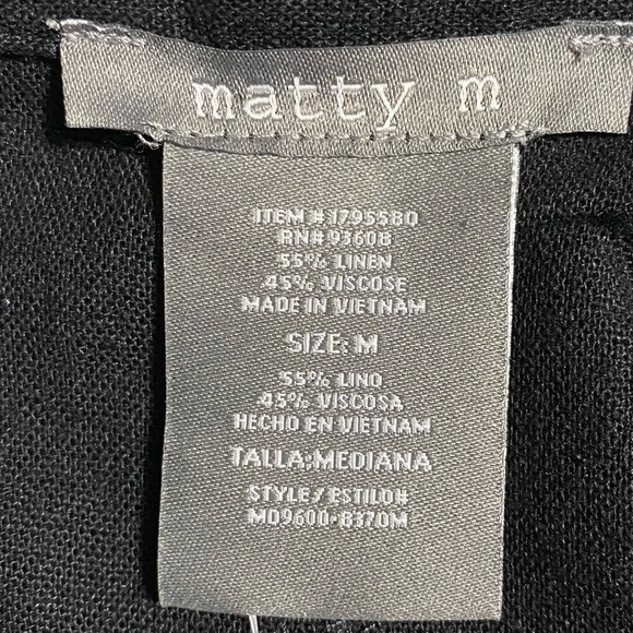 Matty M Linen Blend Button Front Romper M Black Casual Collar Belted Pockets NWT - Picture 7 of 8